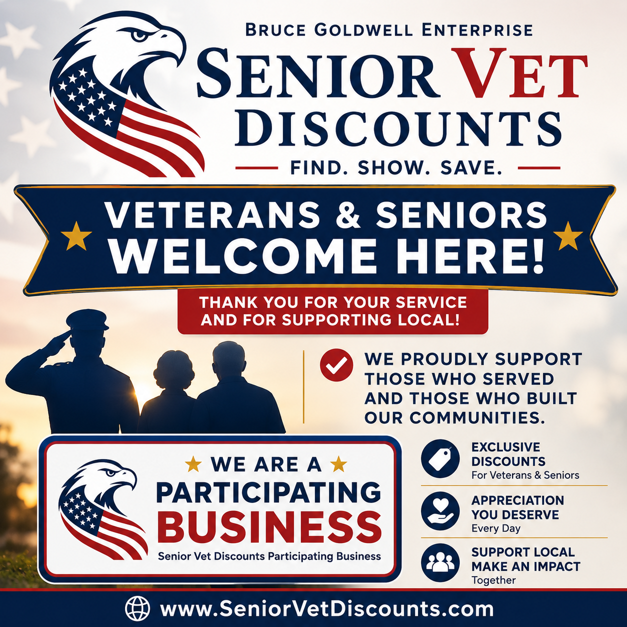 Senior Vet Discounts Participating Business square graphic