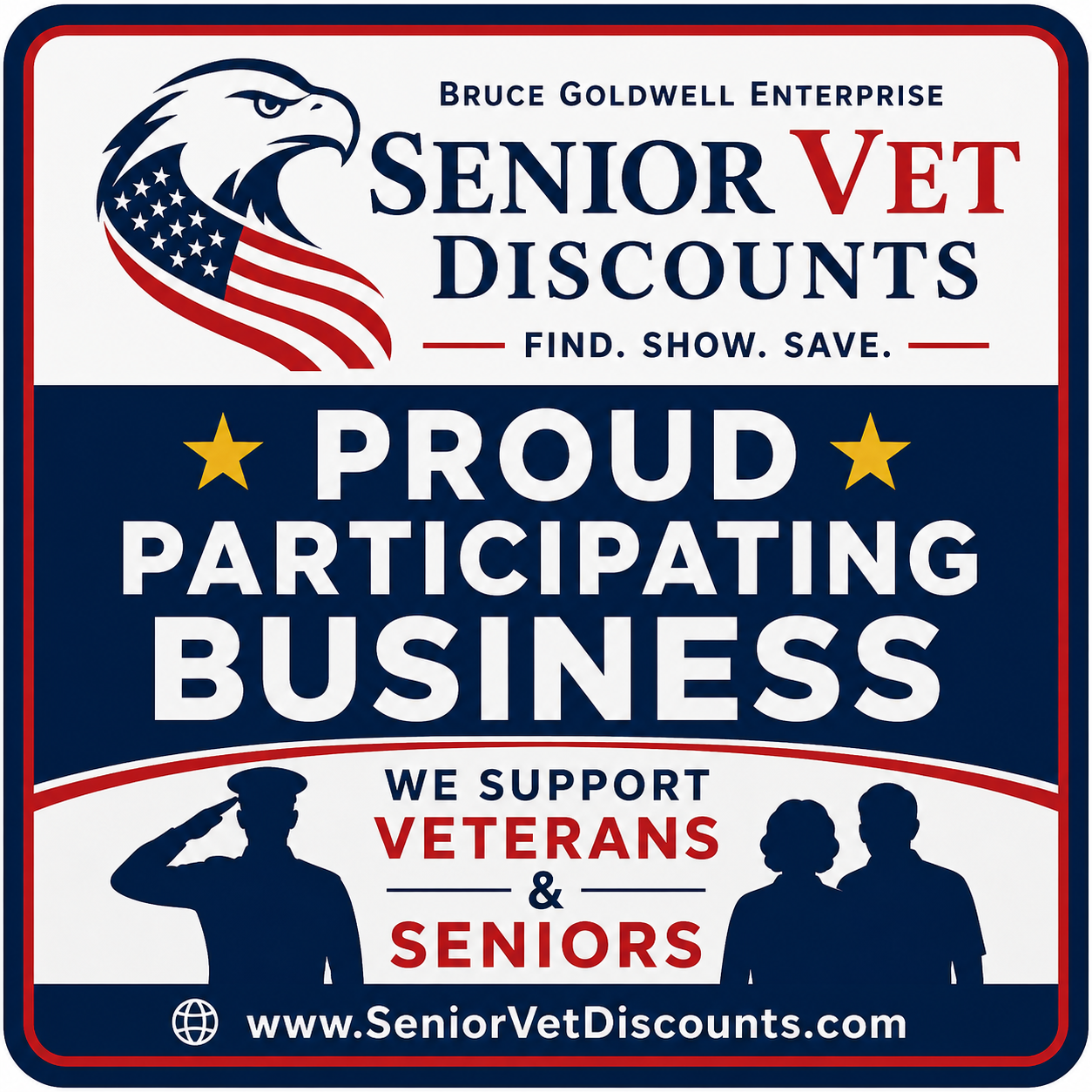 Senior Vet Discounts Veterans and Seniors welcome graphic
